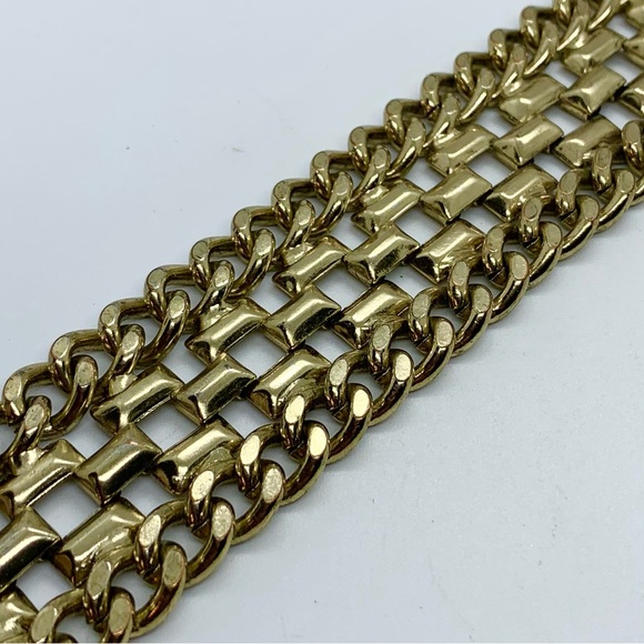 VINTAGE 1980’S THICK GOLD TONE WIDE CHAIN LINK BRACELET HEAVY 8” RETRO - Picture 3 of 7